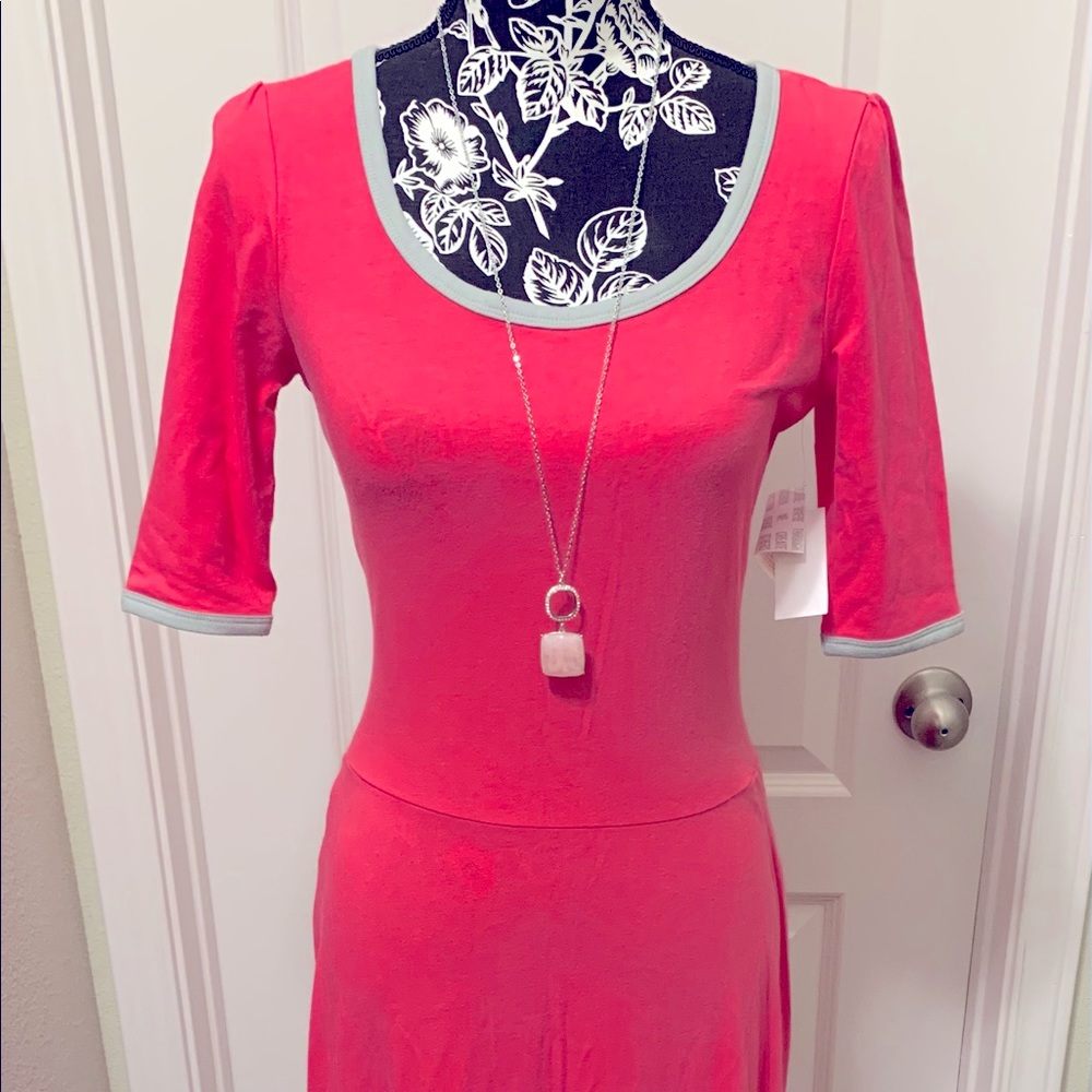 Ana- Floor Length Dress in Pink with Gray Trim